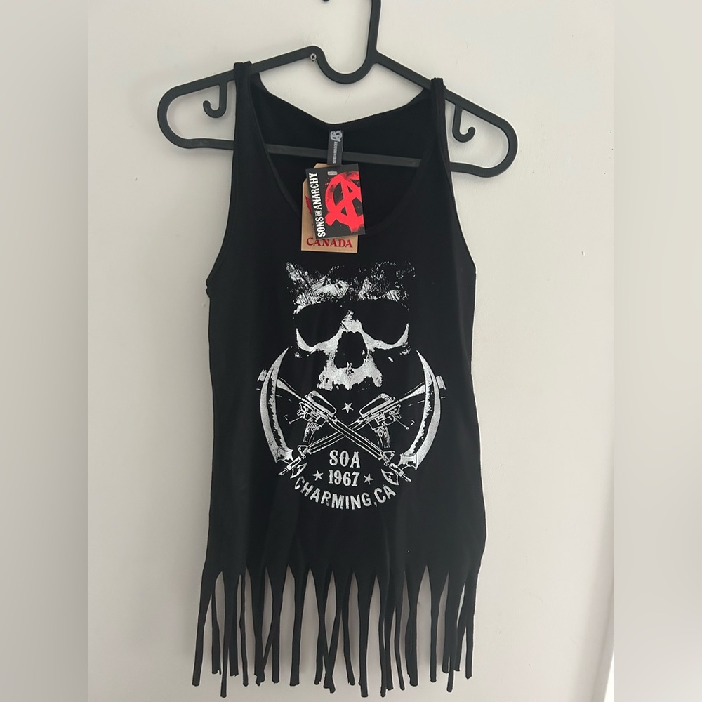NWTSons of Anarchy Women's Fringe Black Tank Top With Gothic Reaper Logo small